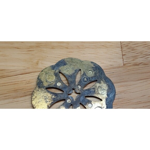 Vtg BPI USA Bronze Cabinet Door Knob Set Flower back plate handle 9602 - Picture 3 of 5